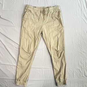 Empyre Jogger Pants Mens Medium‎ Beige Cotton Stretch Tapered Leg Drawstring